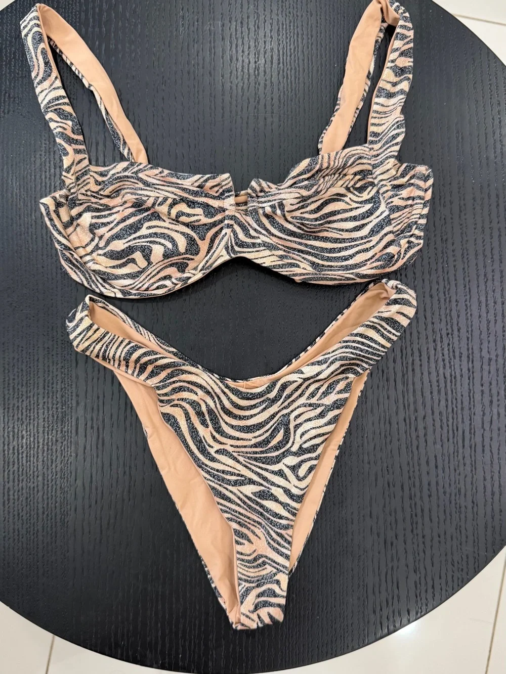 l*space Zebra-Print Bikini Bottoms in Neutral & Black